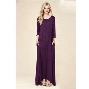 Maxi Dress by Annabelle 3/4 Sleeve w/Pockets Burgundy Wine Anthra Hi Low Size L